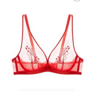 Understance Mistletoe Sheer Plunge Bra Red